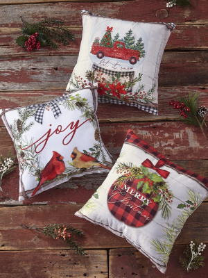 Lakeside Christmas Accent Pillows With Rustic Decorative Prints - Set Of 3