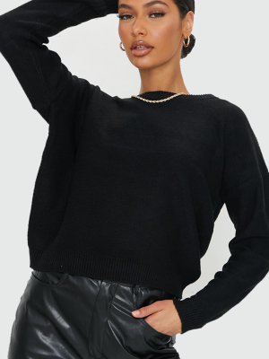 Black Soft Touch Knitted Crew Neck Sweater