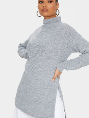 Grey High Neck Oversized Knitted Sweater