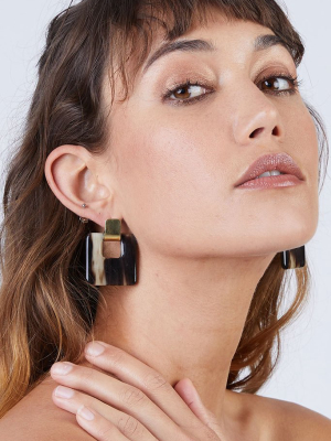 Horn Door Knocker Earrings - Brass/black