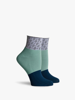 Celina Color Block Ankle Socks - Navy Blue/mint Green/grey