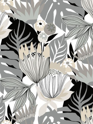 Retro Tropical Leaves Peel & Stick Wallpaper In Neutral By Roommates For York Wallcoverings