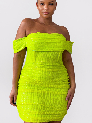 Plus Lime Sequin Bardot Bodycon Dress