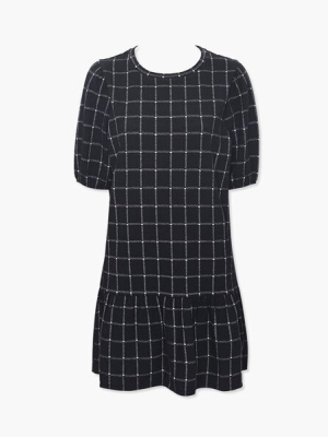 Grid Print Puff-sleeve Dress