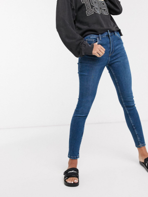 Bershka Super Skinny 5 Pocket Jeans In Dark Blue