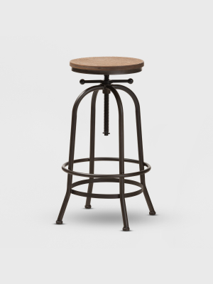 Aline Wood And Rust Finished Steel Adjustable Swivel Barstool Brown - Baxtonstudio