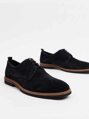 Asos Design Lace Up Shoes In Black Suede With Contrast Sole