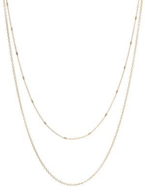 14k Tiny Bar And Cable & Cable Chain Layered Necklace