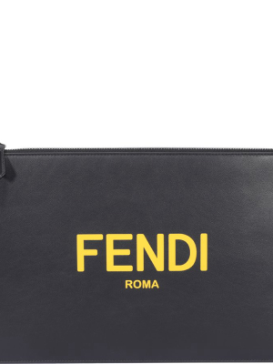 Fendi Roma Lettering Printed Flat Pouch