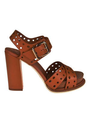 Tod's Perforated Block Heel Sandals