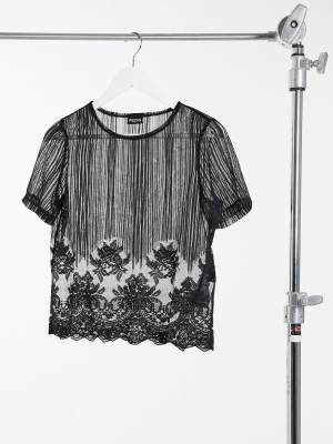 Pieces Lace Detail T-shirt In Black