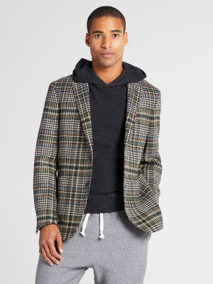Unconstructed Plaid Sportcoat In Olive