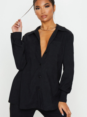 Black Cord Button Front Oversized Shirt