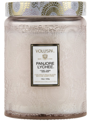 Large Embossed Glass Jar Candle In Panjore Lychee