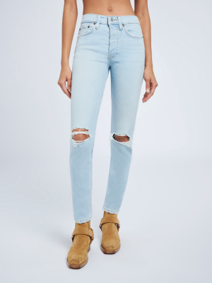 Extra Stretch High Rise Ankle Crop - Destroyed Icy Blue