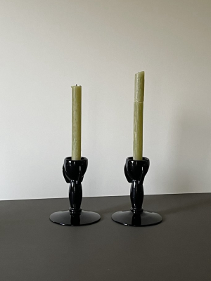 Black Glass Candlestick Holders