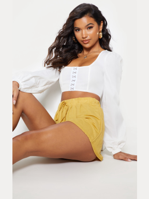 White Puff Sleeve Corset Detail Crop Top