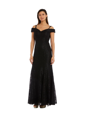 Off The Shoulder Glitter Lace Gown Godet Pleats At Hem