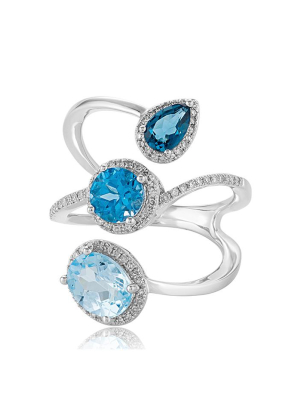 Effy Ocean Bleu 14k White Gold Blue Topaz And Diamond Ring, 3.43 Tcw