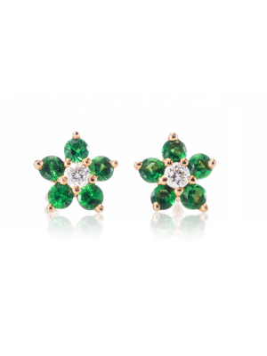 Tiny Tsavorite Flower Studs