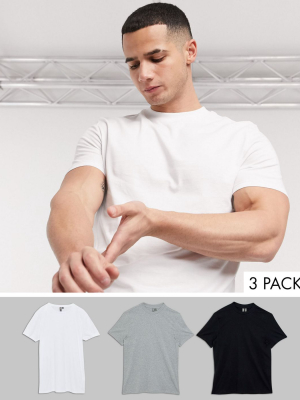 Asos Design 3 Pack Organic T-shirt With Crew Neck