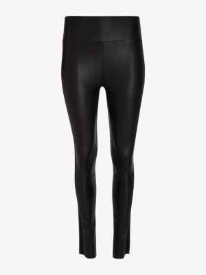 Black Sateen Stripe Leather Ankle Legging