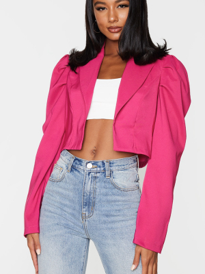 Pink Crop Puff Sleeve Blazer