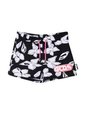 Gcds Kids Flower Printed Drawstring Shorts