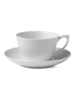 White Fluted Plain Cups & Saucers