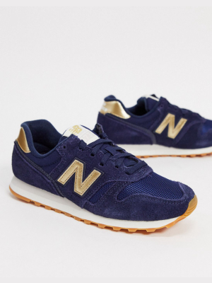 New Balance 373 Sneakers In Navy And Gold