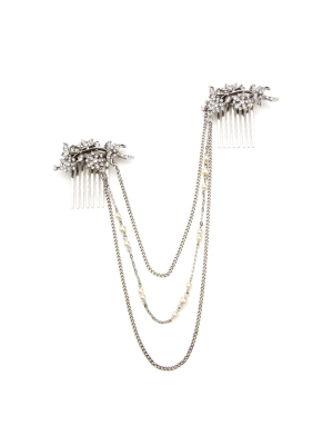 Pearl And Crystal Floral Hair Comb Necklace