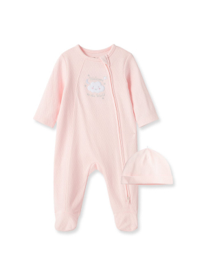 New Pink Welcome To The World Footed One-piece And Hat