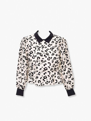 Plus Size Leopard Print Collared Top