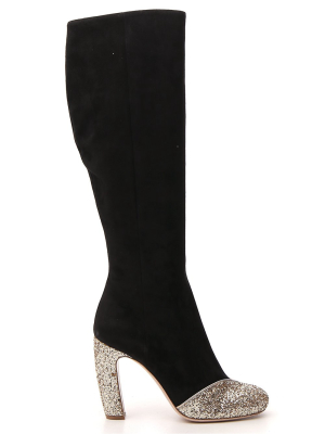 Miu Miu Knee Length Glitter Detail Boots