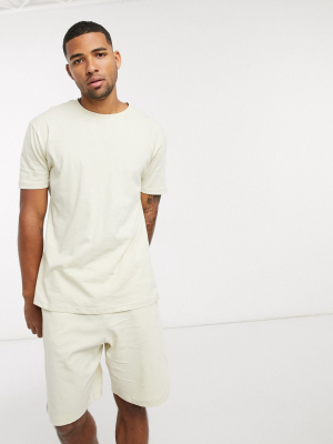 Asos Design Lounge T-shirt And Short Pajama Set In Beige