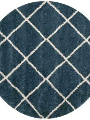 Hudson Shag Diamond Slate Blue/ivory Round Rug