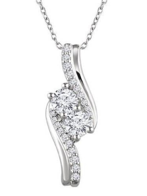 Pompeii3 3/4 Ct Tdw Forever Us Two Stone Diamond Pendant 10k White Gold & 18" Chain