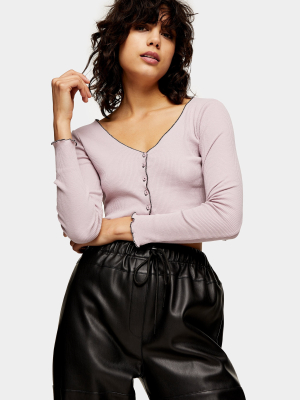 Pink Contrast Cropped Cardigan