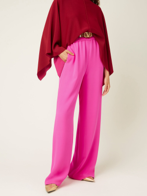 Drawstring Silk Cady Wide-leg Pants