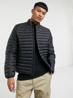 Asos Design Quilted Jacket With Stand Collar In Black