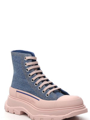 Alexander Mcqueen Tread Slick Denim Lace-up Boots