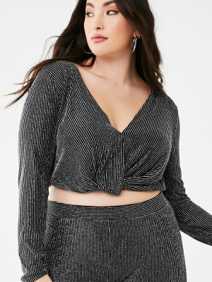 Plus Size Glitter Striped Crop Top