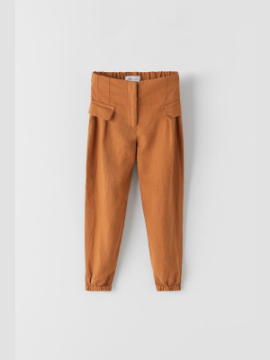 Flap Appliqué Linen Pants