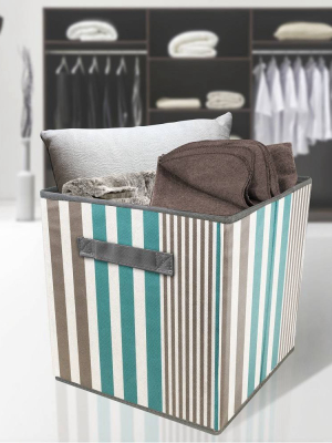 Sorbus 6pk Foldable Storage Cube Basket Bin Vertical Stripe Line Pattern Aqua