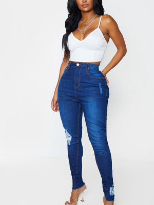 Shape Dark Indigo High Waist Distressed Cuff Jeans