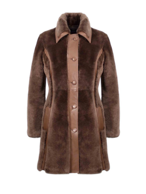 Smooth Merino Lamb Coat With Leather Trim In Coco