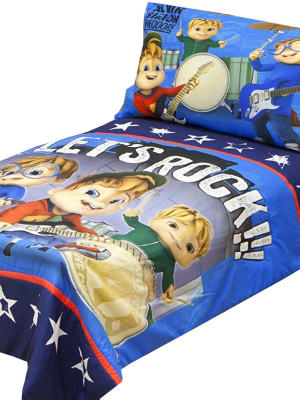 4pc Toddler Bedding Set Let's Rock Toddler Comforter And Sheets - Alvin And The Chipmunks..