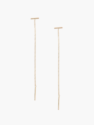 14k Pavé Gold Bar Thread-thru Earrings