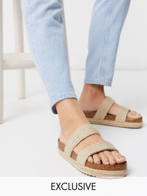 South Beach Exclusive Raffia Double Strap Slide Sandals In Natural