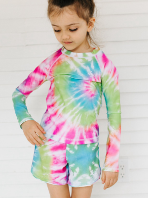 Seaesta Surf Kids Rashguard In Neon Tie Dye